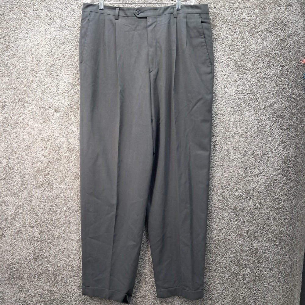 Claiborne Mens Charcoal Gray Pleated Cuffed Dress Pants 38x34 Stretch Slacks
